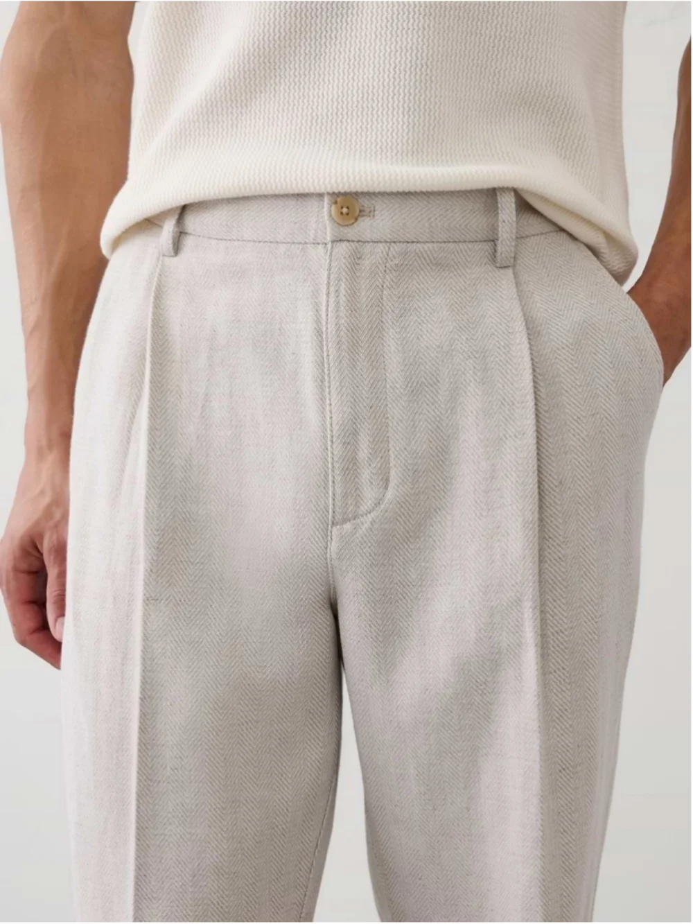 Banana Republic Men's Relaxed Wide Leg Textured Linen Pants Navy Blue 33x32 NWT